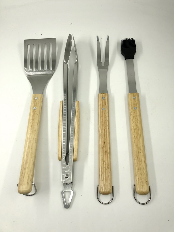GT-BB0842 4pcs BBQ tools with Olive wood handle